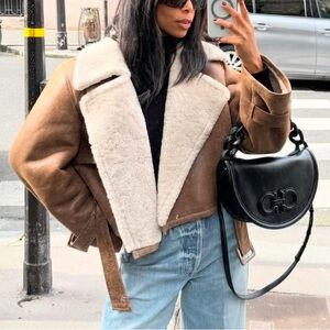 Nour Hammour Hatti Cropped Shearling Jacket